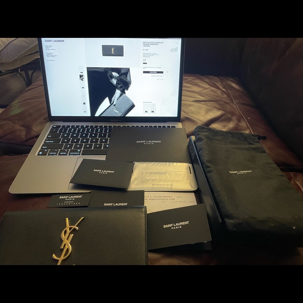 Saint Laurent Embossed Leather Clutch Long
